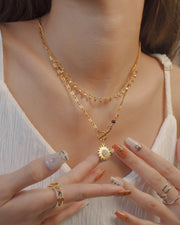 Jupiter - Gold Titanium Steel Swarovski x Rose Quartz Sun Solar Necklace *Waterproof